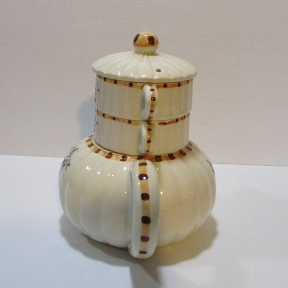 vtg stackable teapot creamer sugar all in one tea set checkered vine decor Japan - Picture 2 of 9